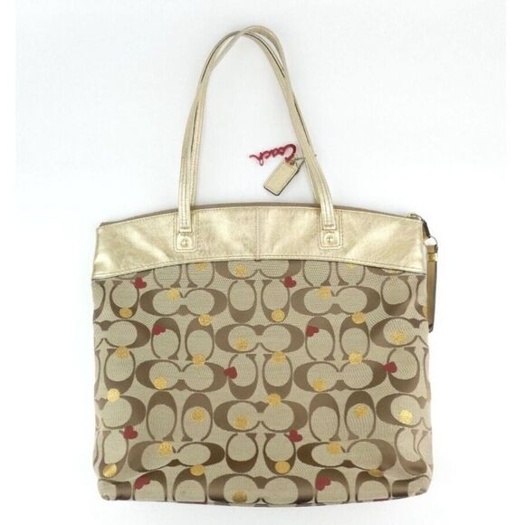Coach Laura Signature Secret Admirer Tote Gold Red Hearts - Picture 4 of 14